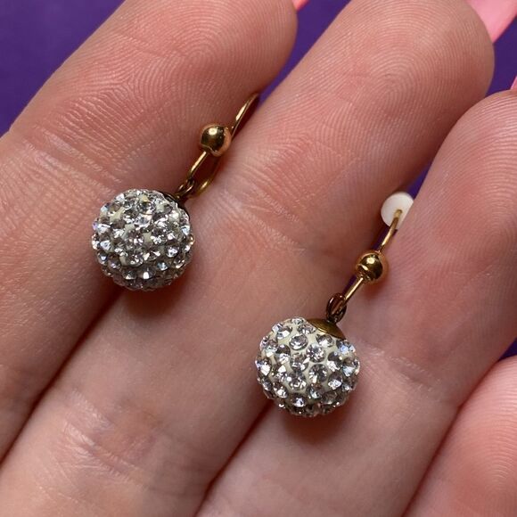 💛 Classic 10k Yellow Gold White Crystal Ball Drop Earrings - Picture 5 of 5